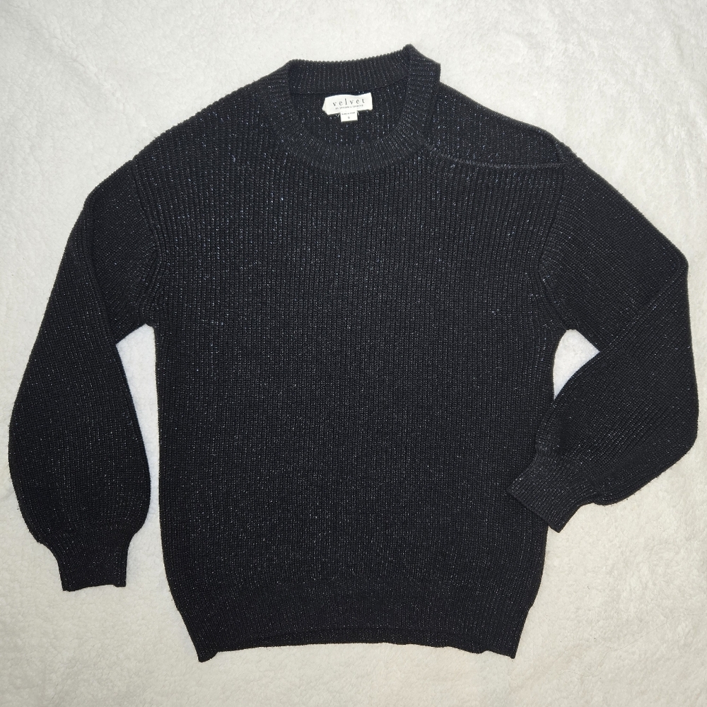 Velvet Graham & Spencer Black Wool Cut Out Sweater One Shoulder Metallic Sparkle